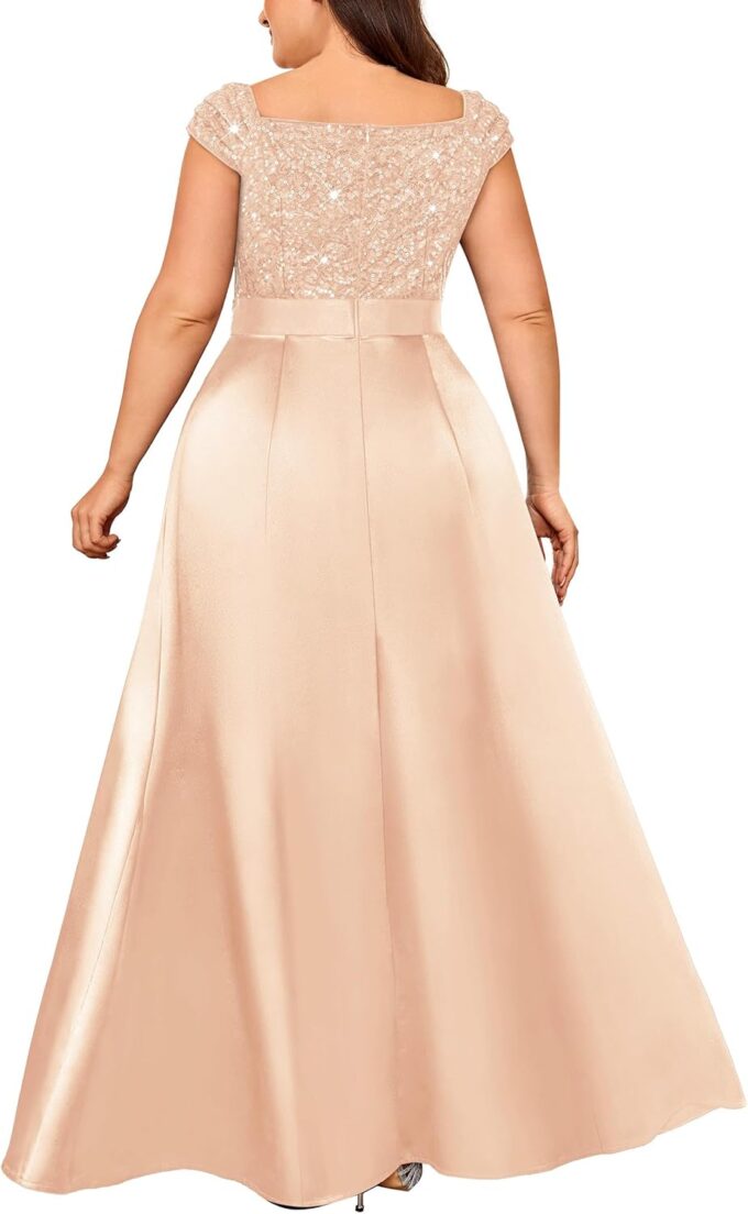 MISSMAY Women's Plus Size Sequin Lace Off Shoulder Satin Slit Formal Evening Party Maxi Dress – Bild 2