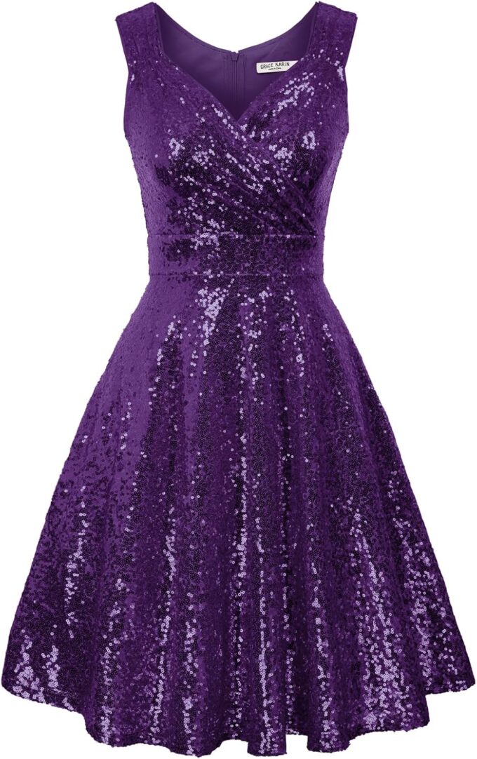 GRACE KARIN Women's Sequin Dresses Sleeveless V-Neck Sparkly Glitter Evening Party Dress