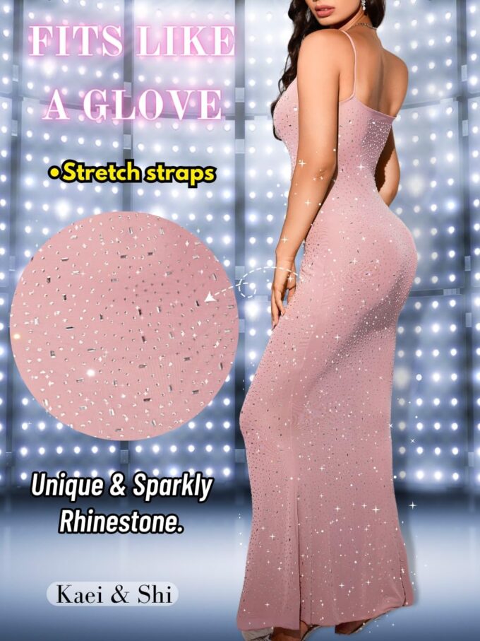 Kaei&Shi Rhinestone Mesh Dress,Glitter Sparkly Embellished Sheer Maxi Dresses,Sexy Birthday Outfit for Women Cocktail Party – Bild 3