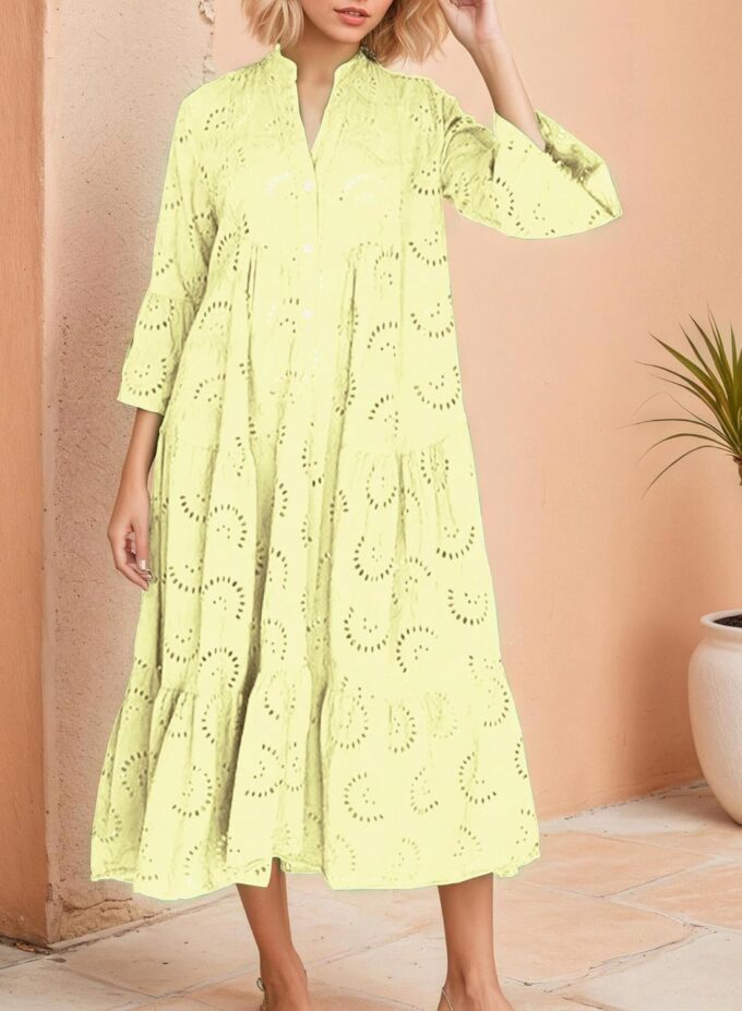 Women's Long Flowy Embroidered Eyelet Tiered Double Lined Loose Fitting Dresses – Bild 6