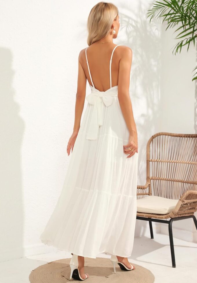 ALENDA DANMOS Women's Spaghetti Straps Maxi Dress Flowy Pleated Swing Beach Long Dress Low Backless Sundress 189 – Bild 7