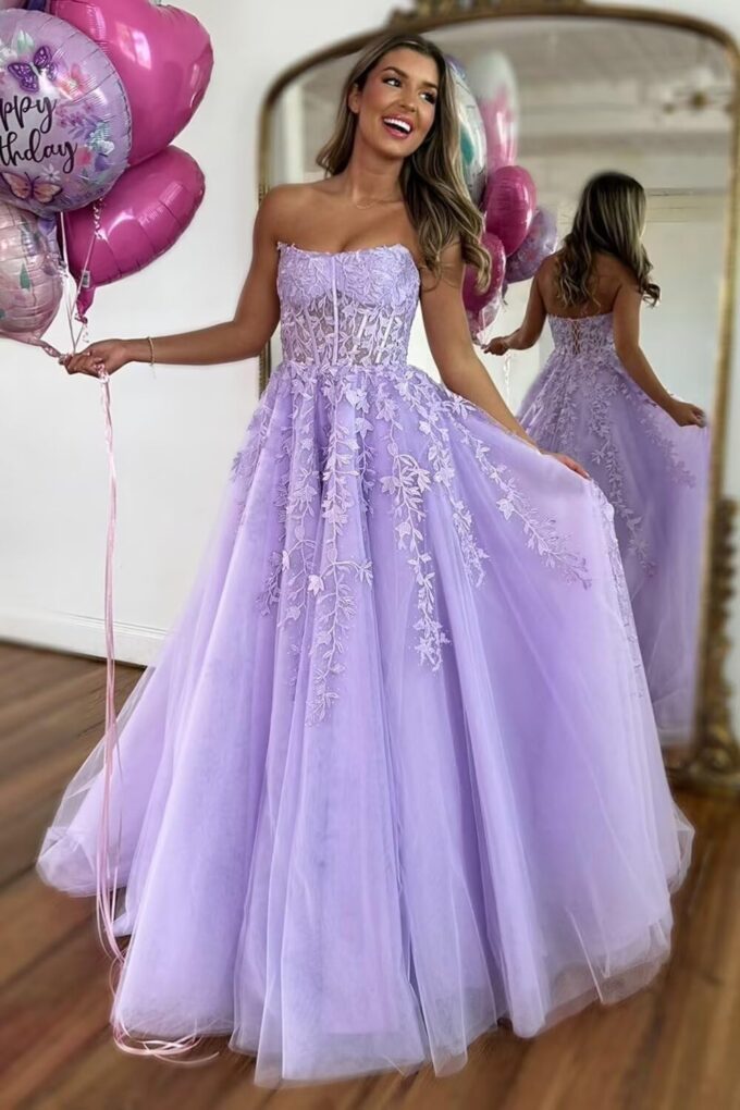 Lace Tulle Prom Dresses for Women 2025 Corset Strapless Formal Dresses Evening Long Ball Gown – Bild 2