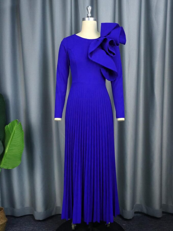 AOMEI Women's Long Sleeve with Asymmetrical Ruffles Pleated A-Line Maxi Dress – Bild 3