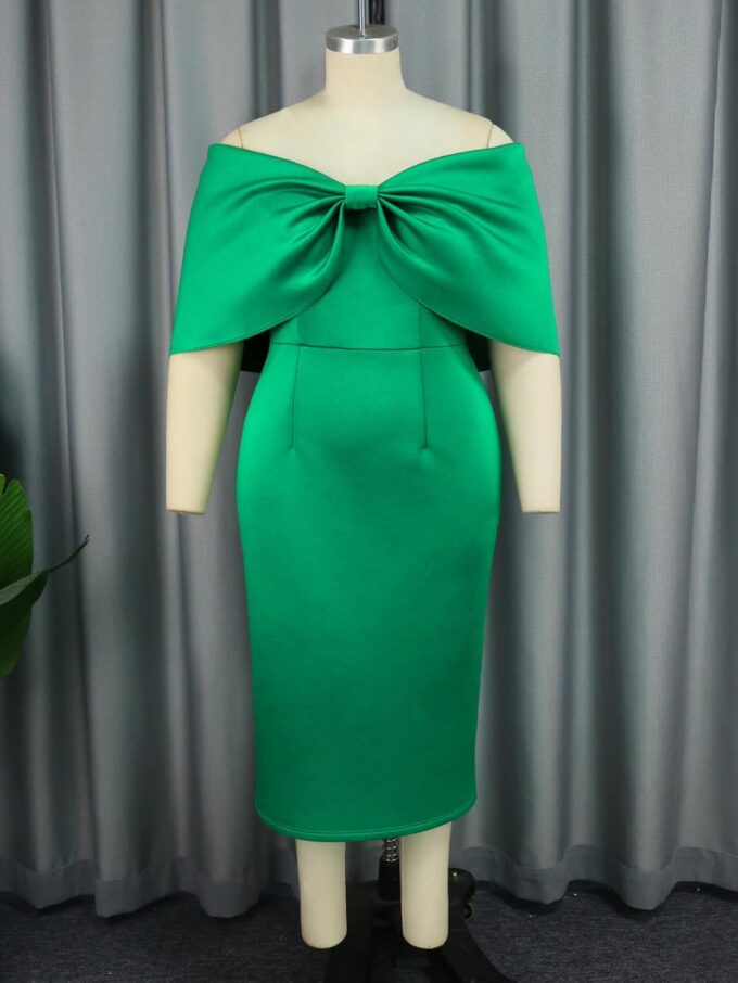 ONTINVA Women Bowtie Off Shoulder Party Formal Bodycon Midi Dresses Elegant Cocktail Event Prom Dress – Bild 3