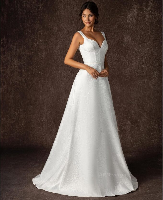 Jacquard Bride Wedding Dress with Pocket,Elegant Royal Style Wedding Gown Back of Adjustable Lightweight Dresses – Bild 3