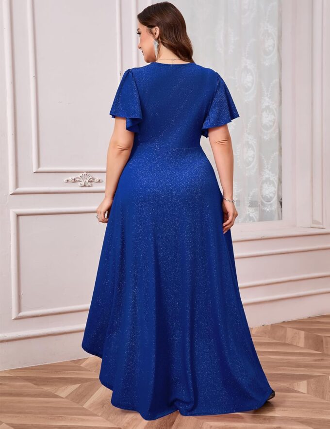 ZOMVA Plus Size 1X-4X Sparkly Glitter Formal Maxi A Line Dress Sparkle Wrap Ruffle Sleeve Prom Dresses Cocktail Evening Gown – Bild 2