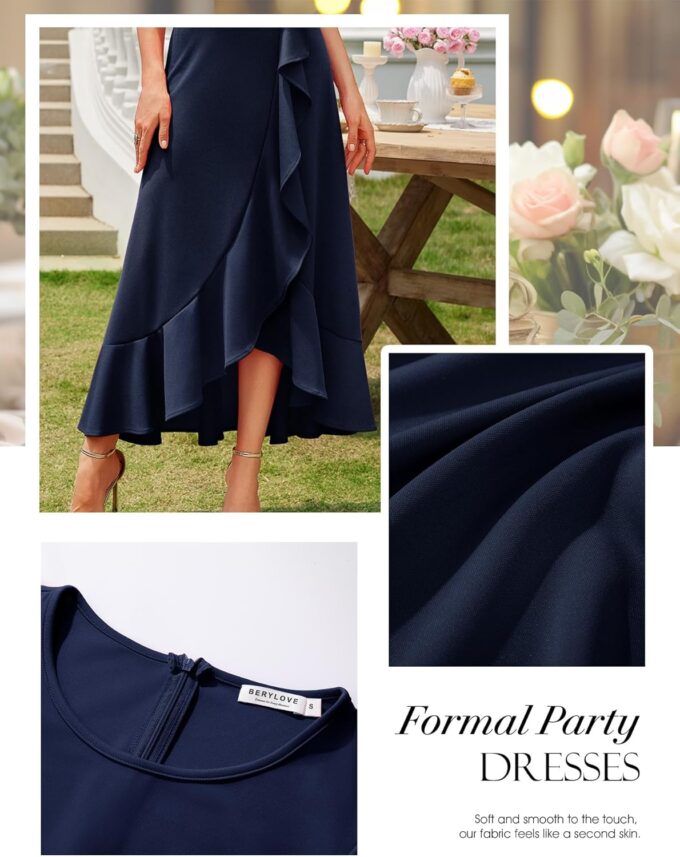 BeryLove Women Formal Party Dress Flutter Short Sleeve Wedding Cocktail Long Evening Dress – Bild 6
