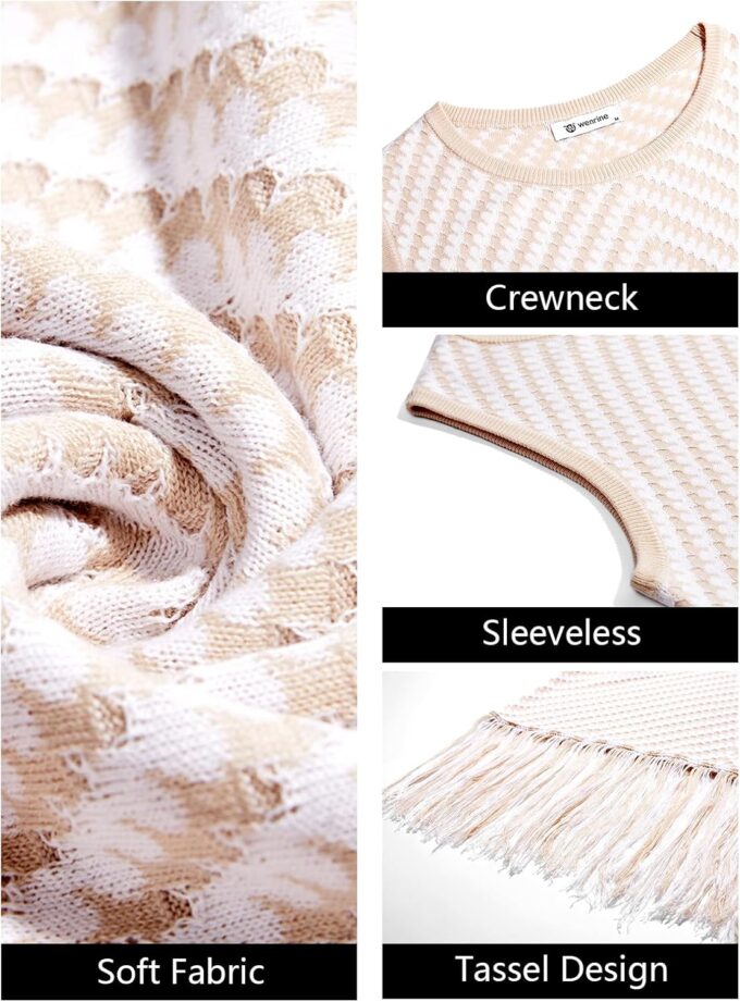 Wenrine Womens Summer Crochet Knit Dress Casual Striped Tassel Sleeveless Boho Maxi Dresses – Bild 6