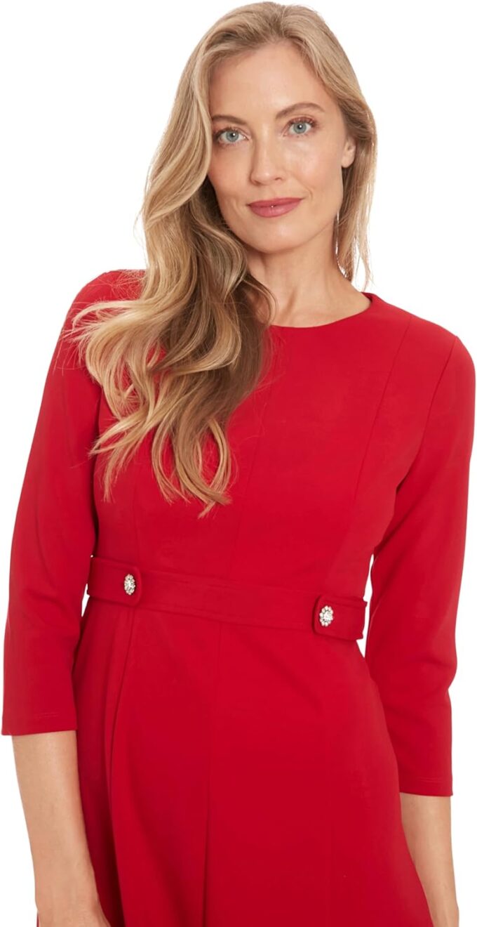 London Times Women's A-line Midi 3/4 Sleeves-Cocktail Work and Special Occasions-Versatile Wedding Guest Dresses – Bild 4