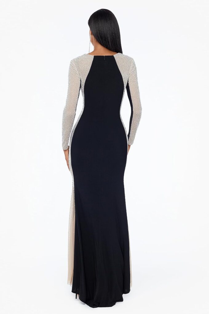 Xscape Women's Square Neck Long Sleeve Beaded Contour Gown – Bild 3