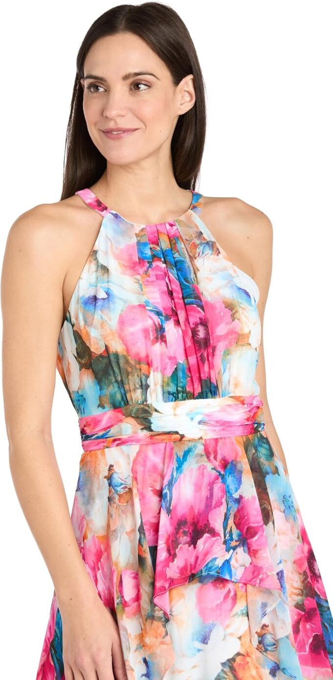 Flowing Watercolor Floral Halter Maxi Dress W/Tiered Ruffle Hem – Bild 2