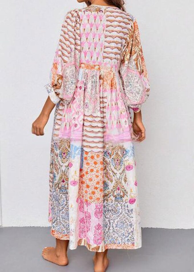 CHARTOU Women Boho Floral Printed Long Dress Summer Lantern Half Sleeve Beach Flowy Loose Swing Sundress – Bild 2