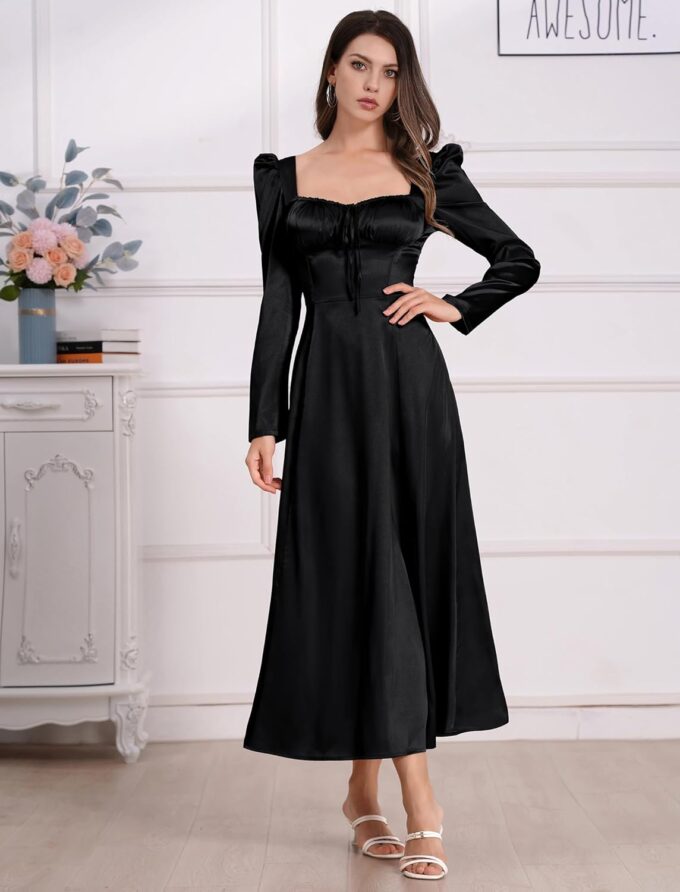 ODIZLI Women Satin Long Corset Dress Long Sleeve Midi Dresses for Wedding Guest Party Bridesmaid Dresses – Bild 3