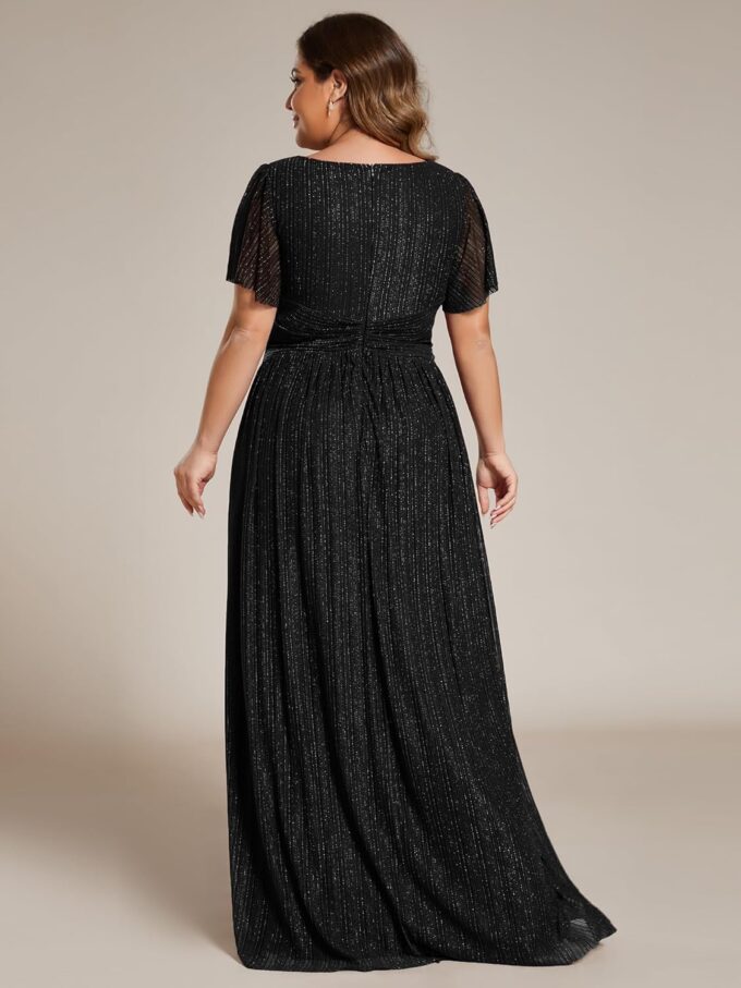 Ever-Pretty Women's A Line V Neck Glitter Short Sleeves Pleated Plus Size Formal Evening Dresses 11961-DA – Bild 2