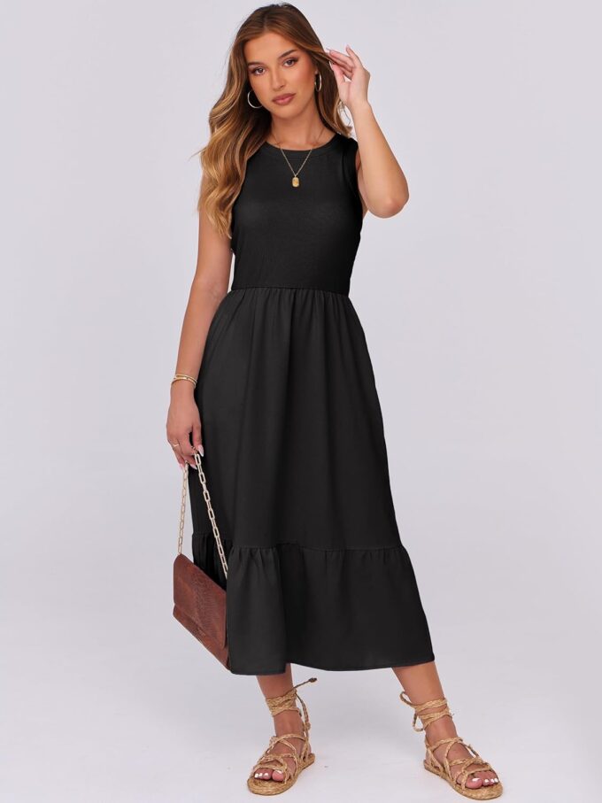 ANRABESS Women Midi Dresses 2025 Summer Casual Sleeveless Sundress High Neck Tank Top Racerback Flowy Beach Dress ＆ Pockets – Bild 5
