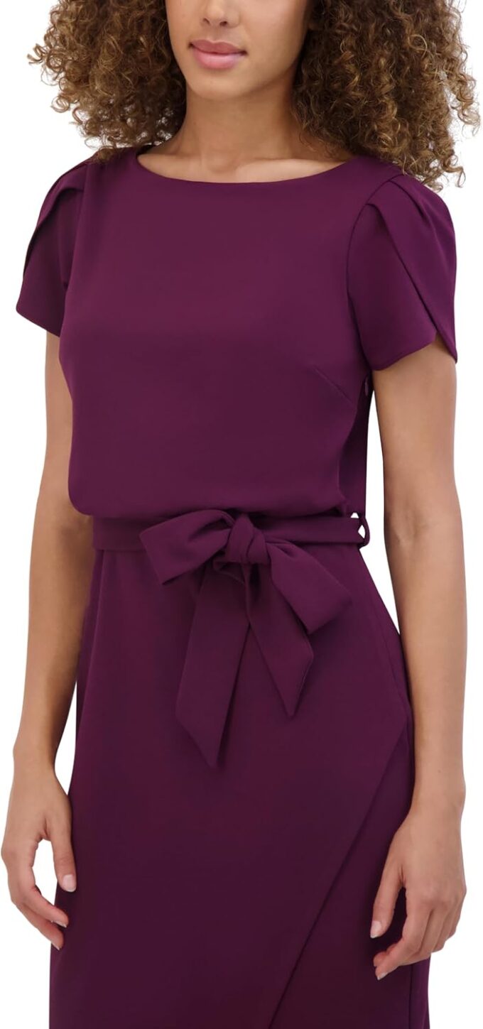 kensie Damen Short Sleeve Tie Waist Midi Dress Lässiges Kleid, Bordeaux, 44 – Bild 5