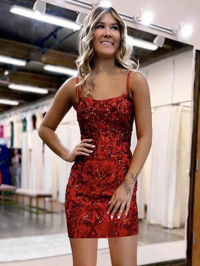 POMUYOO Corset Homecoming Dresses for Teens 2025 Short Sparkly Sequin Lace Formal Cocktail Party Gowns – Bild 4