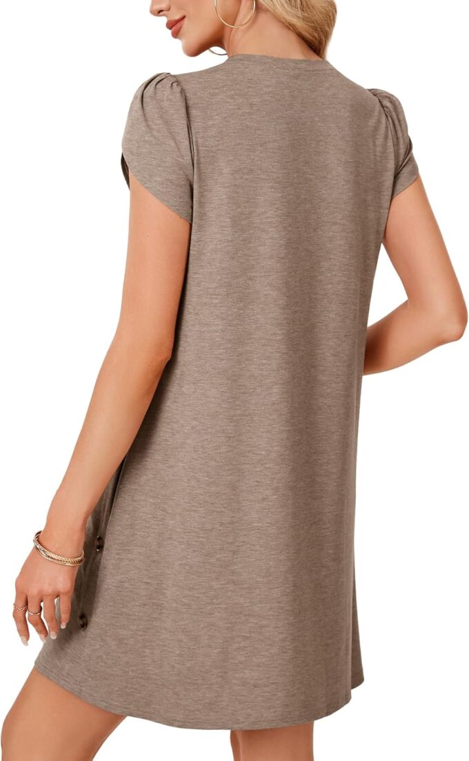 LYANER Women's Crewneck Button Sides Short Sleeve Flowy Mini Dress with Pockets – Bild 5