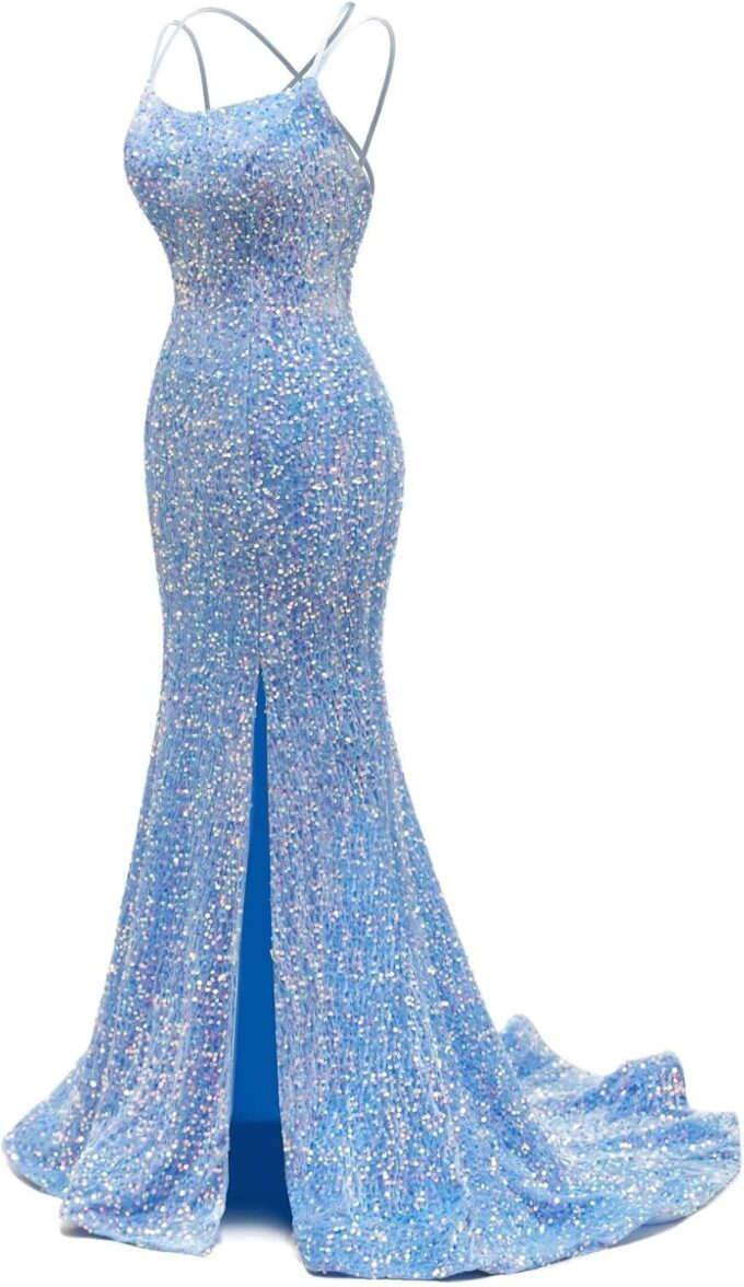 Sequin Mermaid Prom Dresses for Women 2025 Spaghetti Straps Formal Dress with Slit Long Sparkly Evening Party Gowns – Bild 7