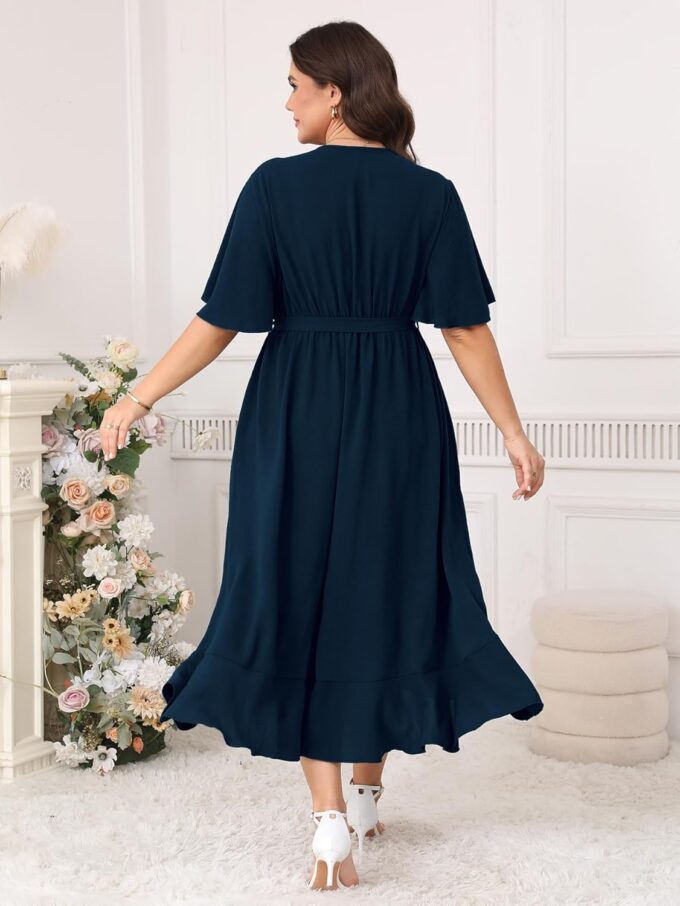 Plus Size Formal Wedding Guest Cocktail Dresses for Curvy Women Maxi Dress Wrap V Neck Short Sleeve – Bild 3