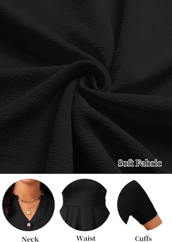 MarryUP Damen-Kleid, kurzärmelig, V-Ausschnitt, lässig, semi-formell, A-Linie, Arbeitskleid, Hochzeitsgäste, Cocktailkleider mit Taschen – Bild 6