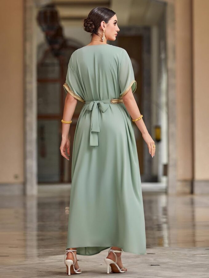 Fancy Maxi Abaya Dress Elegant Mint Green Muslim Dress with Gold Beaded Embellishments, V-Neck, Short Butterfly Sleeves – Bild 5