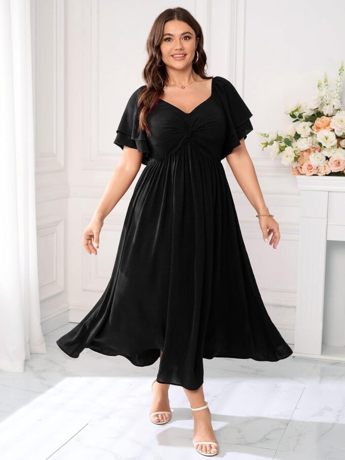 SCOMCHIC Women's Plus Size Wedding Guest Cocktail Dresses Sweetheart Neckline Ruffle Sleeve A Line Maxi Dress – Bild 7