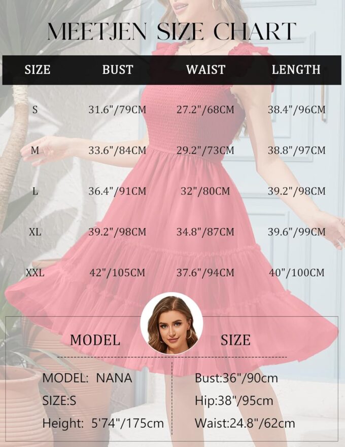 Meetjen Womens Prom Dresses 2025 Fancy Cocktail Tulle Ruffle Tiered Smocked Knee Length Square Neck Homecoming Dress – Bild 6