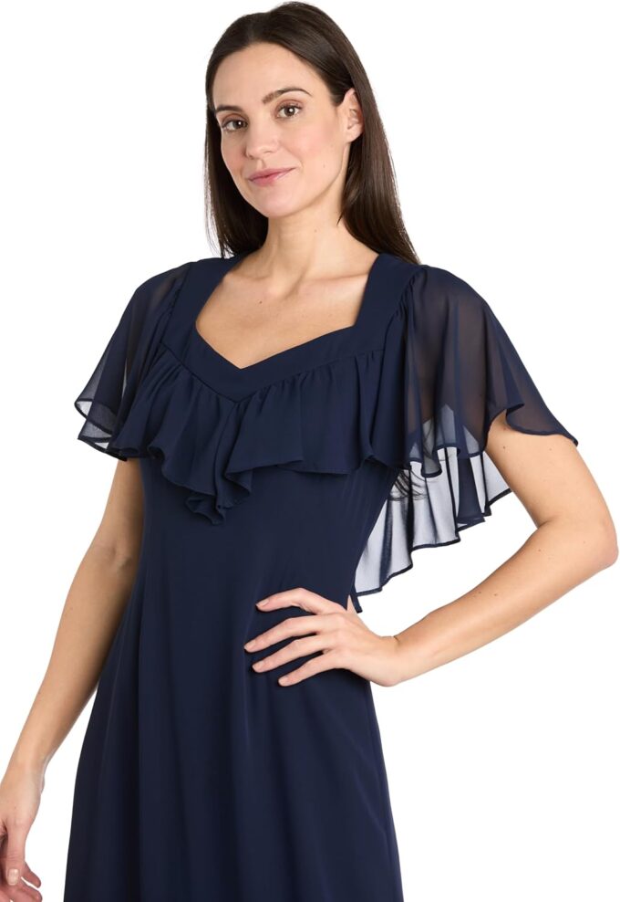Elegant Midi Chiffon Dress W/Ruffle Top & Chiffon Capelet – Bild 2