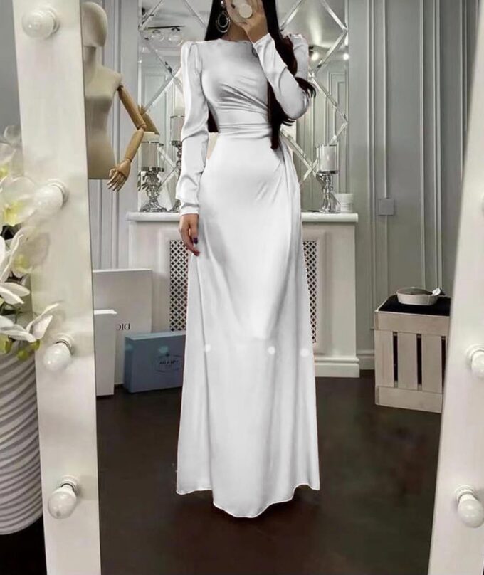 xxxiticat Women's Long Sleeve Satin Dress Formal Cocktail Wedding Guest Elegant Lace Up High Split Ruched Silky Maxi Dress – Bild 4