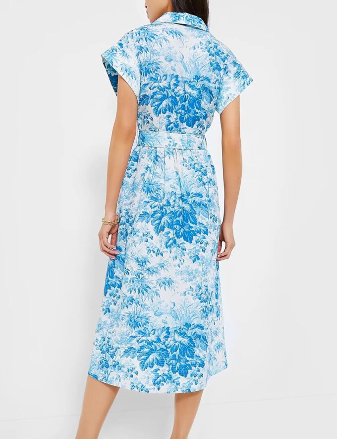 Women's Button Down Shirt Dress Floral Printed Turn Down Short Sleeve Formal Midi Shirt Dress with Belt – Bild 4