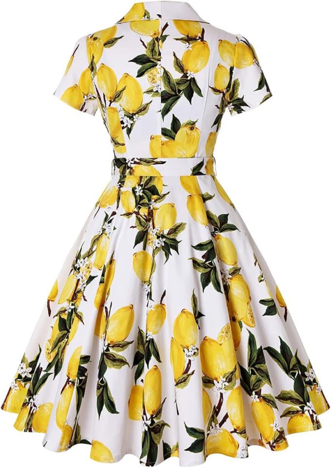 Women's Vintage Hepburn style fresh print Tea Dress Prom Swing Cocktail Party Dress with short-sleeved – Bild 2