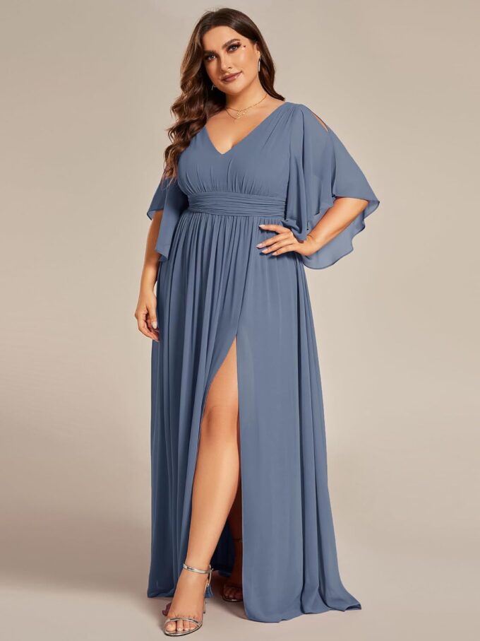 Ever-Pretty Plus Women's Plus Size V Neck Half Sleeves Slit A Line Floor Length Bridesmaid Dress 01886-DA – Bild 3