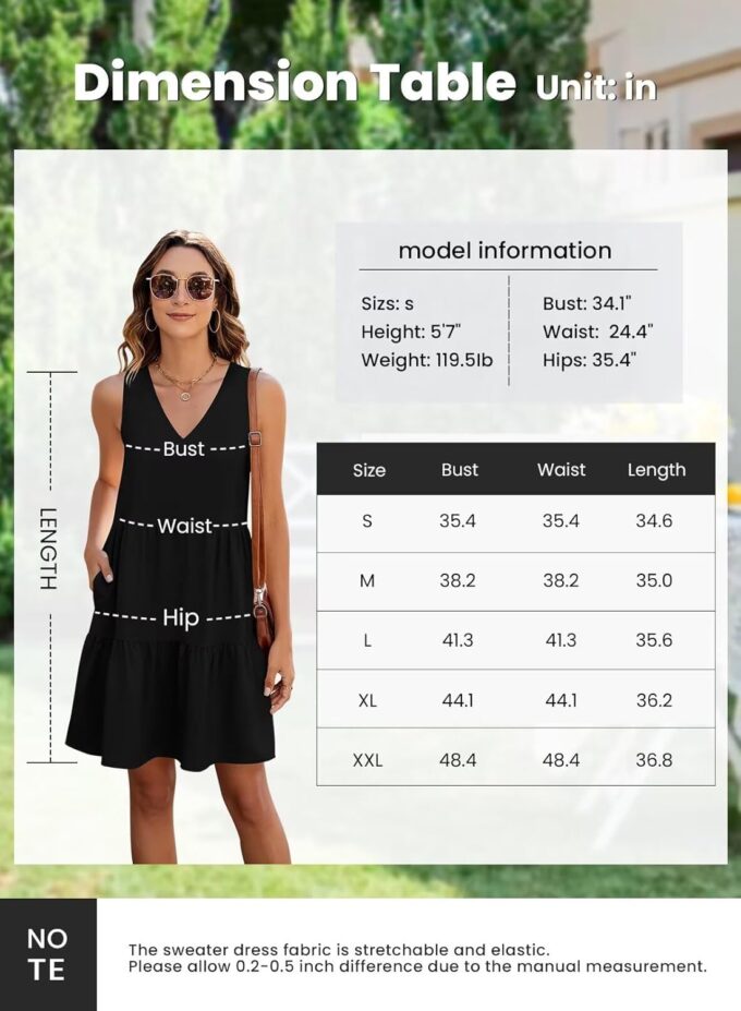QACOHU Women's Summer Sleeveless V Neck Mini Dress with Pockets Casual Sundress Beach Dresses for Women 2025 – Bild 4