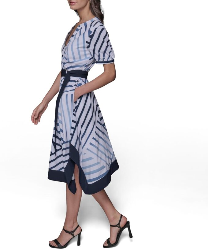 KARL LAGERFELD Women's Patterned Short Sleeves Belted Midi Dress – Bild 3