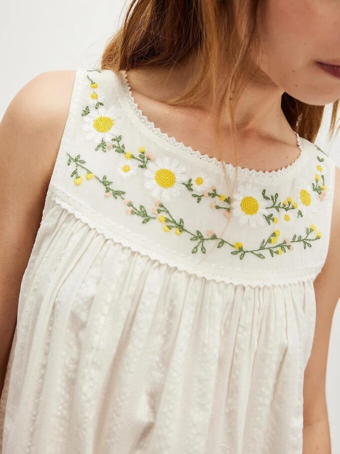 Women Boho Sundress Summer Casual Mini Dress Shift Tank Crew Neck Floral Sun Embroidered Flowy Vacation Dress – Bild 3