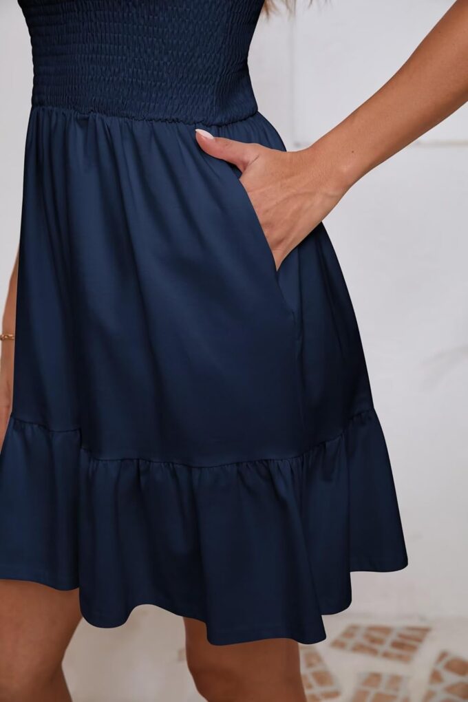 2025 Women Summer Short Dress Square Neck Sleeveless Ruffle Backless Casual Boho Beach Cute Sundress Cotton Vacation – Bild 5