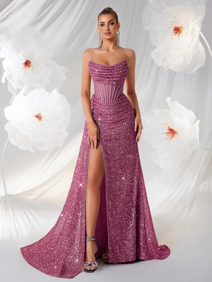 Cocktail Evening Gowns Formal Dresses for Women Sequin Tulle Wedding Guest Party Sexy Off Shoulder Floor Length Prom Dress – Bild 5