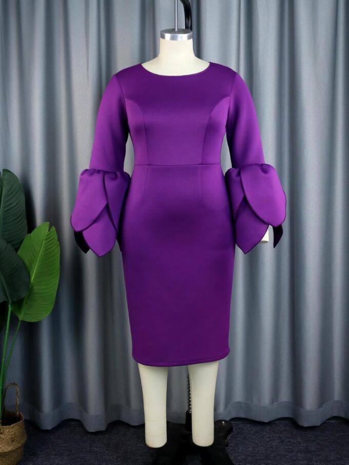 ONTINVA Women's Flared Long Sleeve Formal Party Dresses Midi Purple Scuba Dress Evening Gown Plus Size … – Bild 3