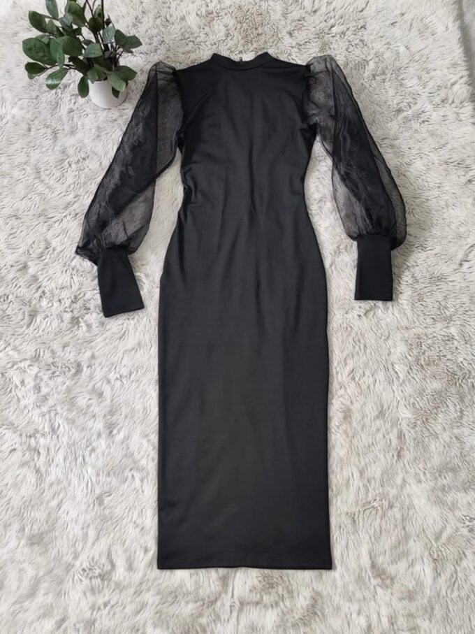 Ekaliy Women's See Through Bodycon Dress Sheer Mesh Long Puff Lantern Sleeve Dress Sexy Club Party Midi Dress Clubwear – Bild 5