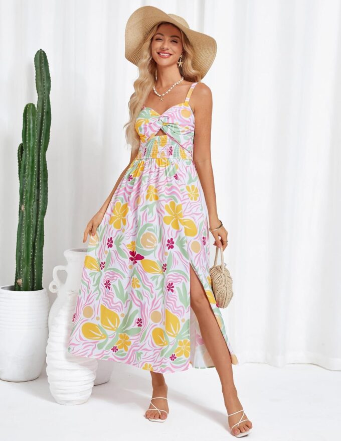GRACE KARIN 2025 Women's Summer Spaghetti Strap Maxi Dress Smocked Floral Dress Sleeveless Boho Beach Sundress with Pockets – Bild 2
