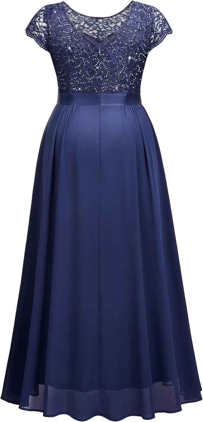 Knitee Women's Plus Size Sequin Floral Lace Formal Bridesmaid Party Flowy Maxi Dress – Bild 6