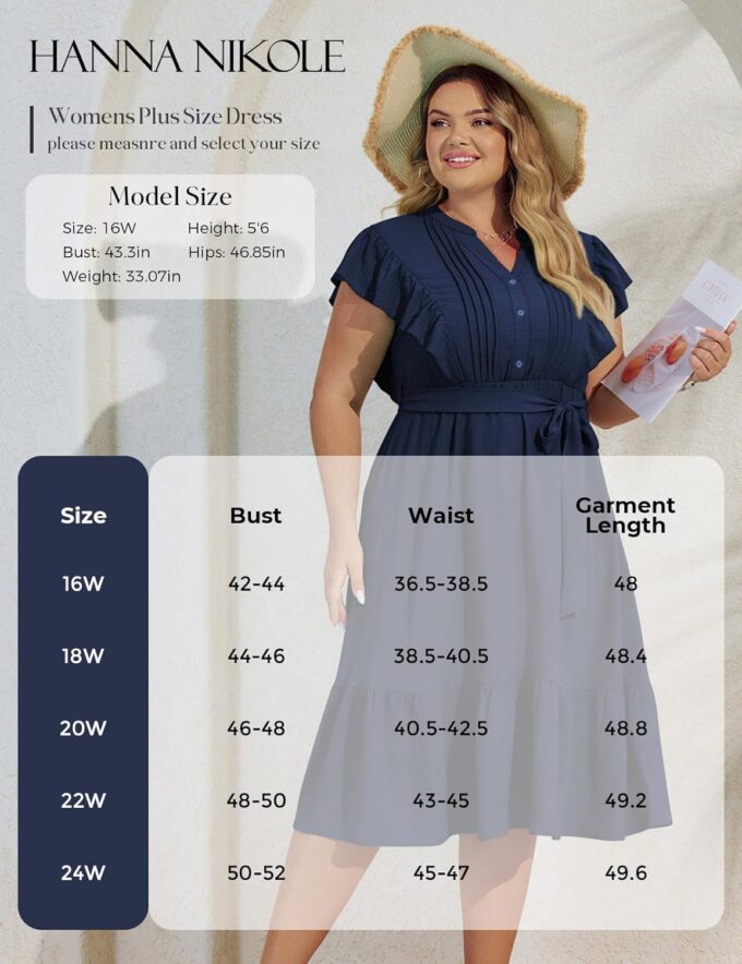 Hanna Nikole Plus Size Women's A-Line Dress with Ruffle Sleeves and Smocked Bust Elastic Waistband Lined Party Dress – Bild 5