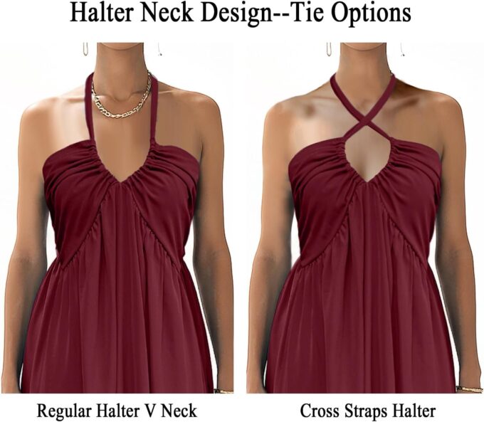 Maxi Chiffon Dresses for Women 2025 Sexy Halter V Neck Backless Smocked High Waisted A Line Beach Vacation Sundress – Bild 5