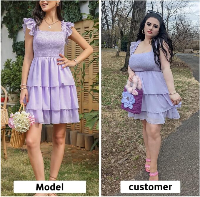 Byinns Womens Square Neck Sleeveless Ruffle Dress High Waist Backless Tiered Smocked Strappy Casual Short Mini Dresses – Bild 4