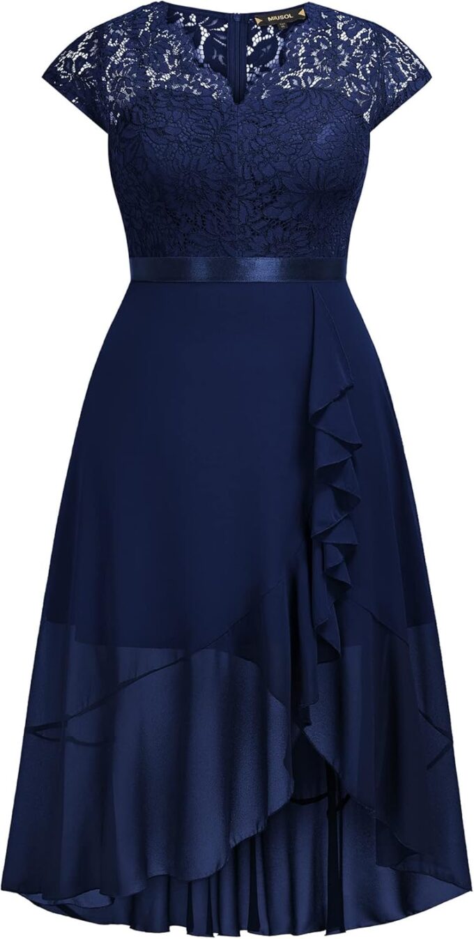 Miusol Women's Plus Size V Neck Elegant Floral Lace Ruffle Bridesmaid Maxi Dress – Bild 5