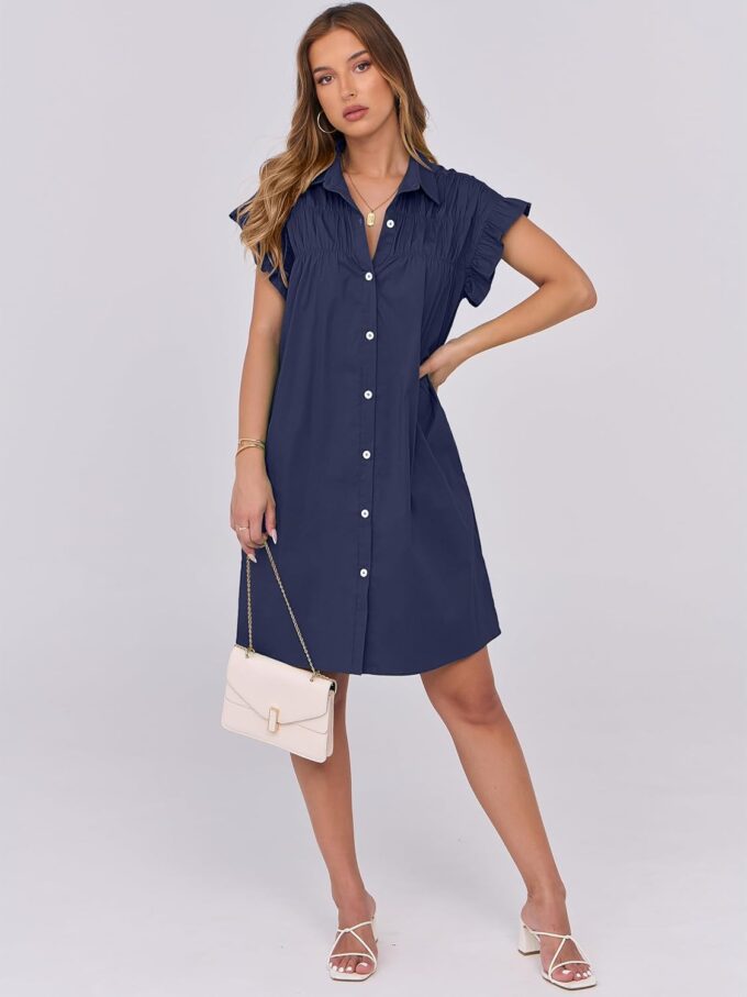 ANRABESS Womens Summer Button Down Shirt Dress Ruffle Short Sleeve Mini Dresses Loose Fit Casual Sundress with Pockets – Bild 6
