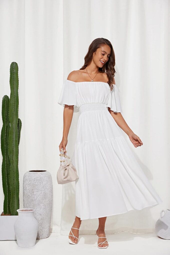 GRACE KARIN Women's Summer Short Sleeve Square Neck Smocked Waist Casual Vacation Tiered Flowy Maxi Dress – Bild 3
