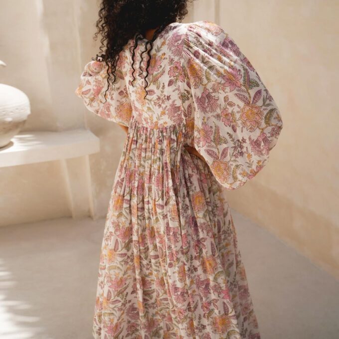Women Floral Maxi Dress,y2k Boho Printed 3/4 Lantern Sleeve V Neck Dress Beach Loose Swing Sundress Clubwear – Bild 5