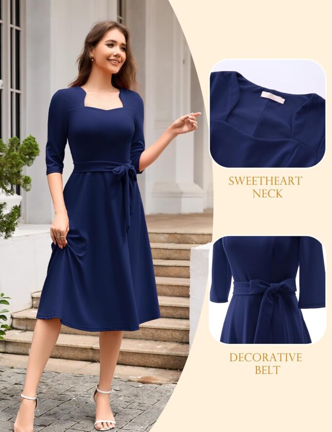 HomRain Women's Cocktail Formal Dresses Elegant Wedding Guest A-Line Graduation Tea Party Modest Prom Church Dress – Bild 5